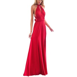 Women's Transformer Convertible Multi Way Wrap Long Prom Maxi Dress V-Neck Hight Low Wedding Bridesmaid Evening Party Grecian Dresses Boho Backless Halter Formal Cocktail Dance Gown Red Small