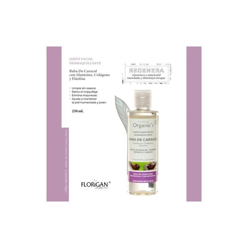 Jabón Facial Desmaquillante Baba De Caracol 250ml. Florigan