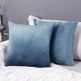 Deconovo Set of 2 Large Crushed Velvet Cushion Covers 65cm x 65cm 26x26 Inches Throw Pillowcases Cushion Covers for Sofas Seats with Invisible Zipper Stone Blue