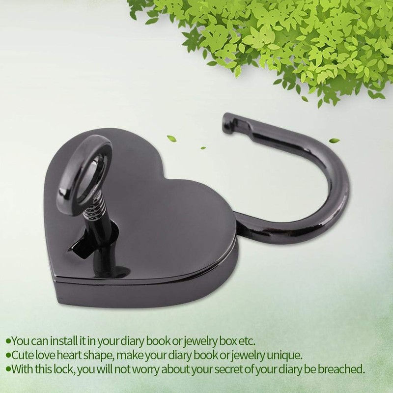 Mini Padlocks, Vintage Heart Shape Key Padlocks Gun Black Metal