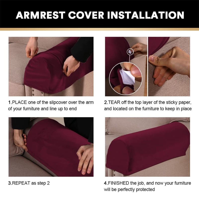 PrinceDeco Thick Velvet Stretch Armrest Covers for Chairs and Sofas