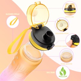 Binudum Motivational Water Bottle with Time Marking, Sports Tritan BPA-Free Leak-Proof Water Bottle for Teenagers, Adults, Gym (Yellow Pink, 750 ml)