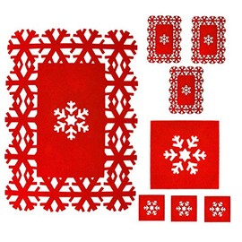 Posh Porschey Snowflake Dinner Table Runner, Red, Set of 4 Coasters & Placemats