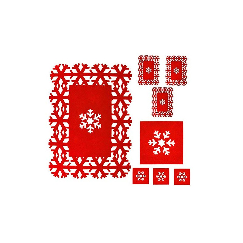Posh Porschey Snowflake Dinner Table Runner, Red, Set of 4