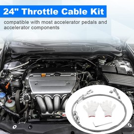 WMPHE 24 Inch Universal Throttle Cable Kit with Aluminum Fittings Ferrules, Adjustable Stainless Steel Braided Swap Fuel Line with U-cut-to-fit Inner Wire