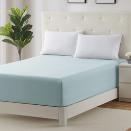 Clara Clark Fitted Sheet, Extra Deep Pocket Fits Deep Mattress, Luxury Soft Fitted Sheet Only, Full - Extra Deep Aqua Light Blue