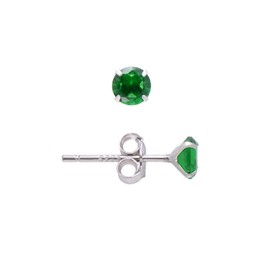 4MM Sterling Silver Earrings Cubic Emerald Green Zirconia Studs for Women Men