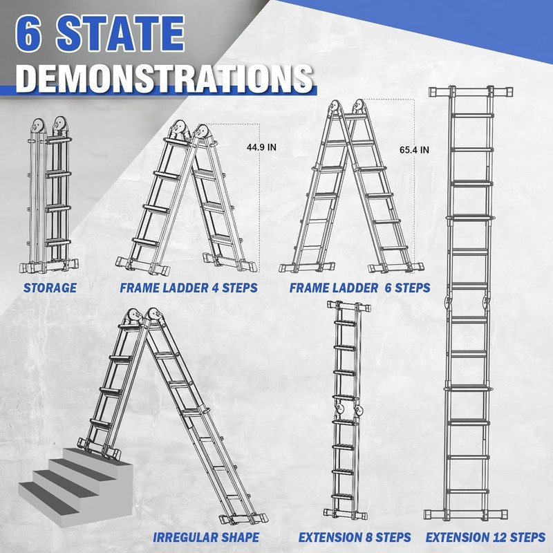 HBTower A Frame 3 Step Extension Ladder,11Ft Multi Position Ladder