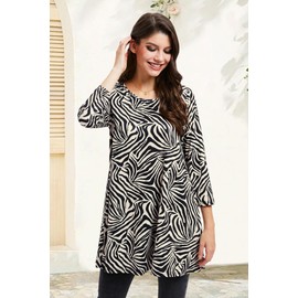Enmain Tunic Tops for Women UK 3/4 Long Sleeve Ladies Tunics Casual Tunic Top for Leggings Round Neck Loose Blouse Zebra Stripe Black & White 2XL