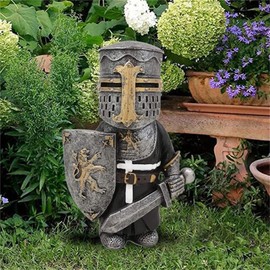 Knight Gnomes Guard Garden Gnome Ornaments Outdoor Medieval Crusader Knight Suit Statue Waterproof Resin Ornament for Yard Lawn Garden Decorations (F)