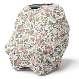 Infant Car Seat Cover - Multi-Purpose Car Seat Canopy for Infants, Stretchable Infant Car Seat Cover for Boys, Unisex Shower Gift (Retro Flowers)
