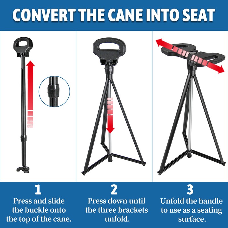 ALEVMOOM Walking Cane with Seat Folding Lightweight, 2-in-1 Cane Stool