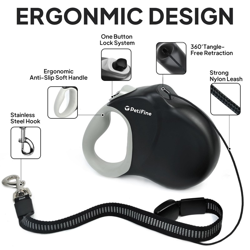 PetiFine Retractable Dog Leash,30 FT Heavy Duty Dog Walking Leash