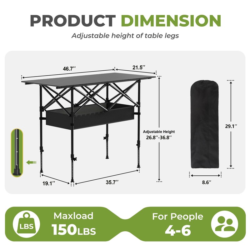 RootRise Camping Table Portable, Folding Roll-Up Picnic Table with Carry