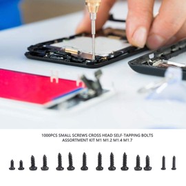 ASHATA Small Screws Assortment Kit, 1000Pcs 10 Kinds Small Multi-Purpose M1 M1.2 M1.4 M1.7 Phillips Head Micro Screws Selftapping Electronic Small Micro Screws Assortment Kit