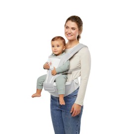 Ergobaby Alta 2-in1 Hip Seat and Carrier - All-Position Breathable Mesh Baby Carrier for 4-48 Months (12lbs - 45lbs) - Breathable Baby Carriers for Summer - SoftFlex™ Mesh - Pearl Grey