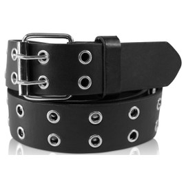 SCAMODA Double Hole Rivet Belt with Leather for Men and Women Eyelet Belt Various Colours, Sizes, Widths - Black