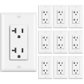 BESTTEN 10 Pack 20 Amp Decor Receptacle Outlet, Standard Electrical Wall Outlet with Wallplate, 20A/125V/2500W, Non-Tamper-Resistant, UL Listed, White