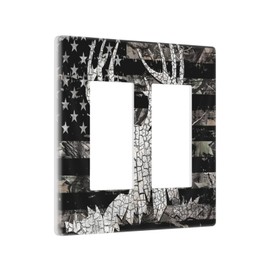 Rustic Hunting Forest Camo American Flag Deer Elk Moose Antlers Wildlife 2 Gang Electrical Decora/GFCI Device Wallplate Double Decorator Rocker Outlet Light Switch Cover Electrical Faceplate Dimmer