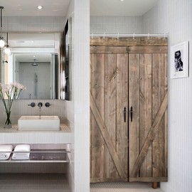 Baocicoo Wooden Barn Door Shower Curtain Sets Rustic Vintage Shower Curtain for Farmhouse Rural Art Bathroom Decor Living Room Waterproof Durable Polyester Shower Curtain with Hooks 36x72 Inches