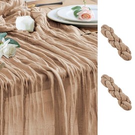 Wokceer - Camino de mesa de gasa y muselina, 2 unidades, 3 metros, color café desnudo, estilo bohemio, para fiesta, largo, rústico, transparente, para bebé, novia, boda, decoración de mesa de Pascua