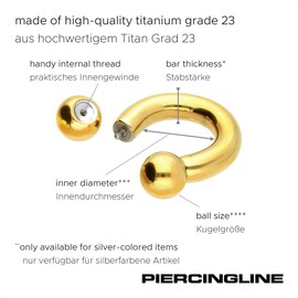 PIERCINGLINE Titanium Horseshoe Ring with 2 Balls, Piercing for Lip, Ear, Tragus, Helix, Choice of Colours and Sizes, Titanium