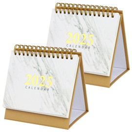 Desk Calendar 2024-2025, 5.2" x 5.3", Runs From July 2024 Until December 2025, Standing Flip Academic Year Monthly Calendars with Gold Coil, Easy to Read (Marble - 2 Pack)