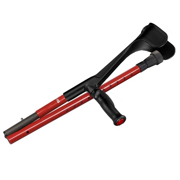 Foldable Travel Support with Ergonomic Height-Adjustable Travel Crutch - Forearm Walking Aid - Walking Aid - Maximum Load 140 kg - Lightweight and Stable Anatomical Hard Handle Left Handed Users, Red