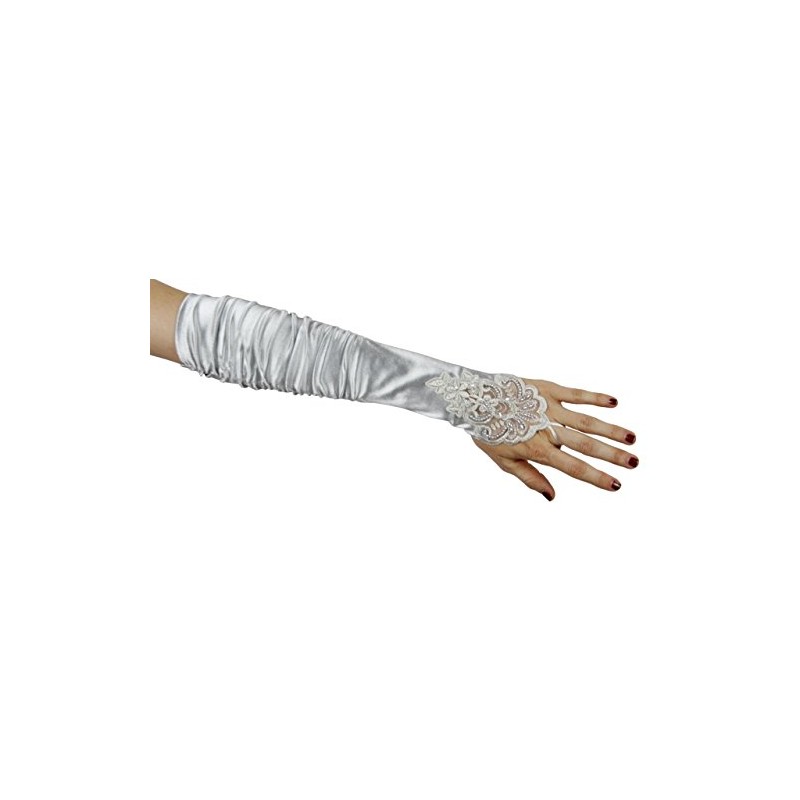 Grace Fingerless Long Gathered and Beaded Gloves, Silver