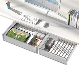 Under Desk Drawer Organizer Slide Out, 2 PCS Large & Medium Under Table Hidden Drawer Under Desk Storage Organizer (Self-Adhesive Tape, Screw Accessories)