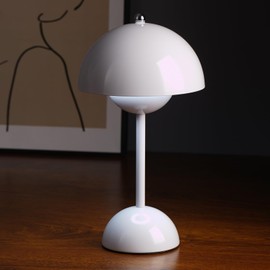 Wine Red Mushroom Table Lamp - 3 Color Stepless Dimmable Touch, Rechargeable Battery Operated Portable LED, Small Bedside Night Light for Indoor Outdoor