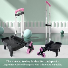 Backpack Trolley Wheeled Cart- Foldable Aluminium Alloy Hand Truck with 6 Wheels and Luggage Strap for Backpacks and Travel Luggage,Backpack Cart with Edge Guard Base,Rolling Backpack Dolly