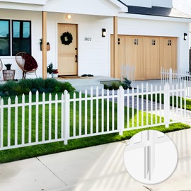 Bynbbur 4 Panels White Vinly Fence 42" W x 36" H Garden Picket Fence Panel for Soft Ground Outdoor Decorative PVC Fence for Patio Yard Walkways Landscape (20 Pickets, Curved)