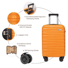 Aklsvion Carry on luggage 20 In suitcase with Spinner Wheels ABS & PC Hardside Luggage（Orange）