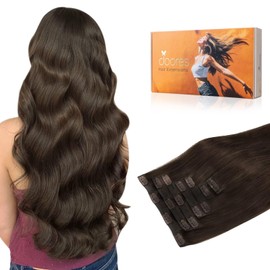 DOORES Seamless Clip in Human Hair Extensions, Light Dark Brown 130g 9pcs 14 Inch, Clip in Hair Extensions Real Human Hair Remy Natural Hair Extensions Thick Straight Hair