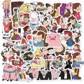 50pcs Cartoon Gravity Falls Stickers for Kids, Vinyl Waterproof Decal for Water Bottle Laptop Toy Sticker for DIY Decorate Bumper Phone Hard Hat Kids Teens Gifts (White)