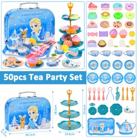 BBLTIFF Children's Tea Set, 50 Pieces Play Kitchen Accessories for Children, Kitchen Tea Party with Case, Piece Princess Play Tea Set for 3 4 5 6 Years Old Children Creative Birthday Gifts