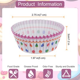 sourcing map 200 Count Cupcake Liners Color Dot Cupcake Cups Standard Size Muffins Liners Papers Baking Cups Wrappers Greaseproof for Party Wedding Birthday