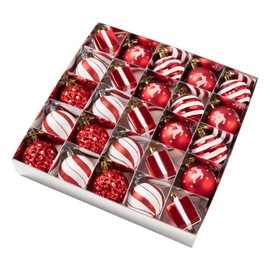 25PCS Red and White Christmas Ornaments, 2.36'' Shatterproof Christmas Ball Ornaments for Trees, Christmas Baubles Decor Hanging Ball for Festival Wedding Home Party (Red & White)