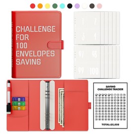 100 Envelopes Money Saving Challenge Binder Budget Planner, Budget Book With Cash Savings Challenge, 52 Week Money Binder, 4 Envelopes Per Page, A Total Of 25 Pages:_red