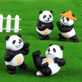 KARLOR Mini Panda Figures, 4 PCS Pandas Set Small Panda Decoration Figure Panda Garden Decoration Collectible Figures Panda Statues Miniature Panda Ornaments Micro Landscape Table Decoration
