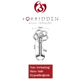 Forbidden Body Jewelry 16g 8mm Surgical Steel Tragus, Helix, Cartilage and Labret Stud with Clear CZ Centered Flower Top