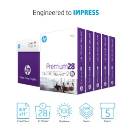 HP Papers | 8.5 x 11 Paper | Premium 28 lb | 5 Ream Case - 2500 Sheets | 100 Bright | Made in USA - FSC Certified | 205200C