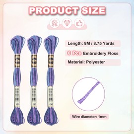 PATIKIL 6 Skeins Embroidery Floss, Polyester Embroidery Threads Bracelets String for Cross-Stitch Hand Embroidery, Dark Purple