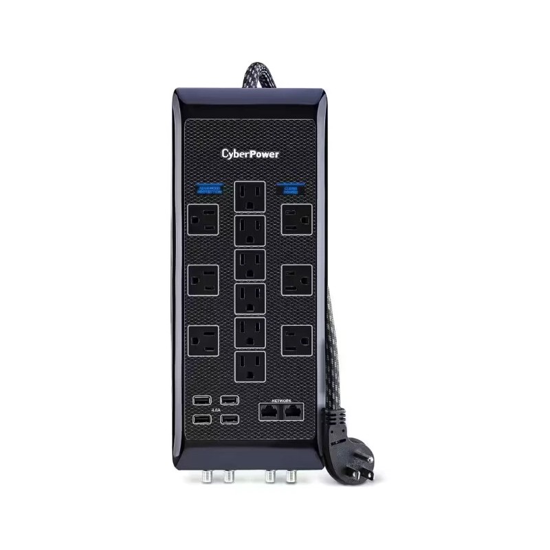 CyberPower 12-Outlet Surge Protect 6 ft. Braided Cord USB Coax,