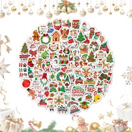 Horuili® Pack of 100 Christmas Stickers, Stickers for Christmas, Waterproof Vintage Gift Tags for Christmas, for Christmas Cards, Scrapbooking, Travel Journal, Cups, Computers
