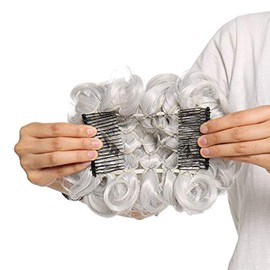 SEGO Hairpiece Bun Combs Hair Extensions Bun Ponytail Hair Scrunchie Updo Wavy Silver Grey