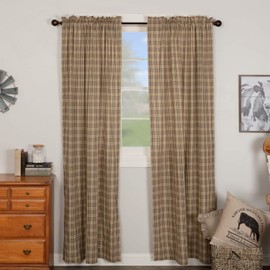 VHC Brands Farmhouse Window Curtains-Sawyer Mill Tan Panel Pair, One Size, Charcoal Black