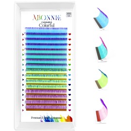 ABONNIE Colored Lash Extensions, 16 Rows Cashmere lash extensions, 0.07 C Curl Lash Extensions, 12-15mm MixClassic Lash Extensions, Single Lash Extensions for Professional(0.07-C-Ombre 12-15mm)