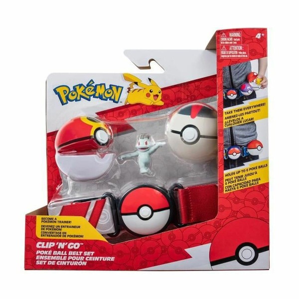 Bandai - Pokémon - Clip 'N' Go Belt - 1 Belt, 1 Repeat Ball, 1 Timer Ball and 1 Machoc 5 cm Figure - Accessory for Dressing Up as a Pokémon Trainer - JW2717